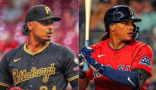 Pittsburgh Pirates pitcher Johan Oviedo and Boston Red Sox outfielder Jhostynxon Garcia. Pittsburgh Pirates pitcher Johan Oviedo and Boston Red Sox outfielder Jhostynxon Garcia.