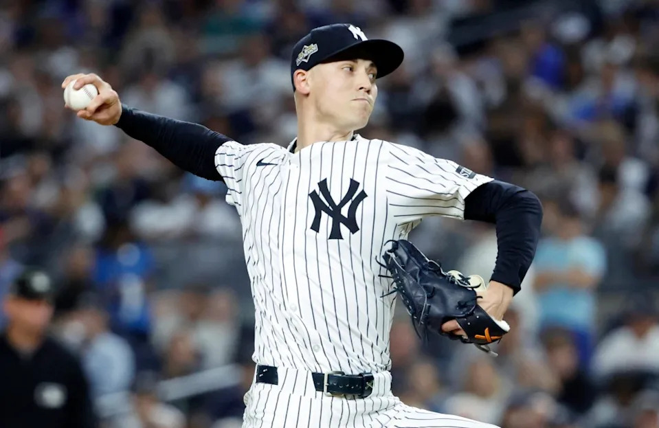 Luke Weaver delivers against the Boston Red Sox during the seventh inning of Game 1 of an American League wild-card baseball playoff series, Tuesday, Sept. 30, 2025. JASON SZENES/ NY POST
