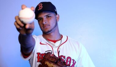 FORT MYERS, FLORIDA - FEBRUARY 20: Luis Perales #93 of the Boston Red Sox poses for a portrait at JetBlue Park at Fenway South on February 20, 2024 in Fort Myers, Florida.