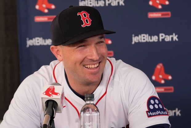 Alex Bregman speaks at a news conference after he signed a three-year contract with the Boston Red Sox in Fort Myers, Fla., on Sunday, Feb. 16. (AP Photo/Gerald Herbert)