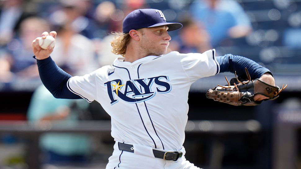 Tampa Bay Rays pitcher Shane Baz delivers to the Toronto Blue Jays during the first inning of a baseball game Sept. 18, 2025, in Tampa, Fla. (AP Photo/Chris O'Meara, File)
