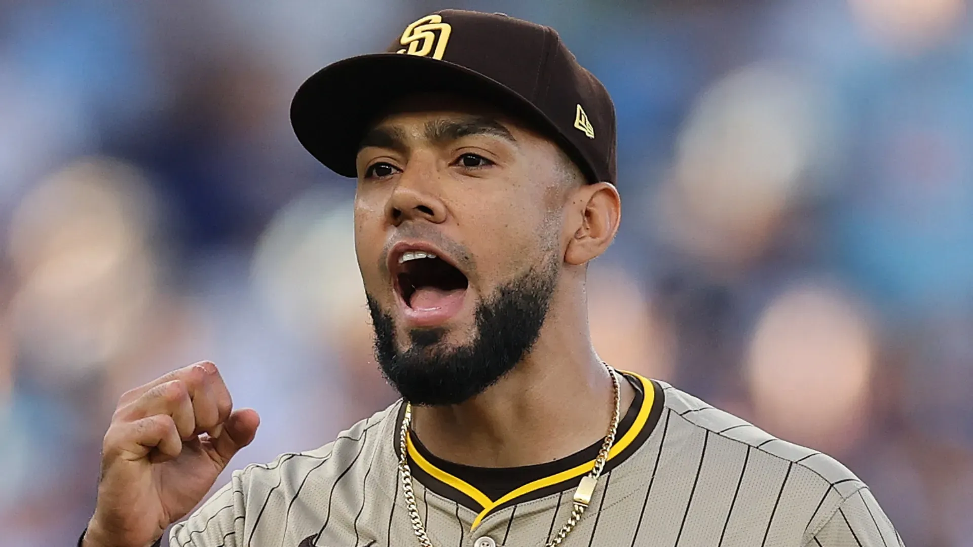 Robert Suarez celebrating