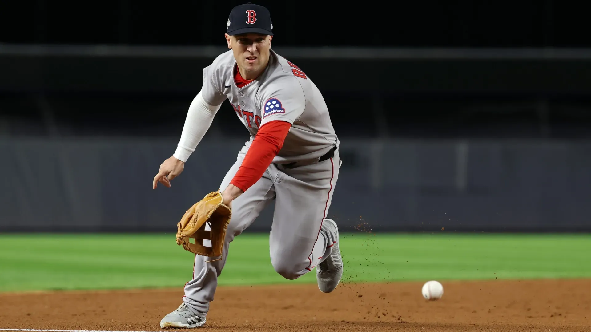 Alex Bregman #2 of the Red Sox attempts to field a ground ball. Al Bello/Getty Images