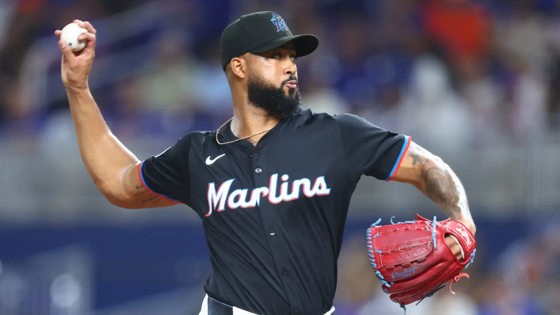 Sandy Alcantara #22 of the Marlins pitches against the Mets. Megan Briggs/Getty Images