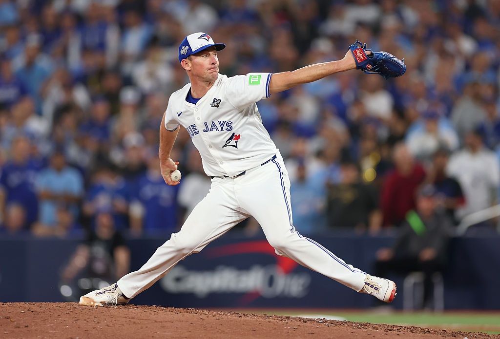 Chris Bassitt pitches against the Los Angeles Dodgers during the sixth inning in Game 7 of the 2025 World Series.