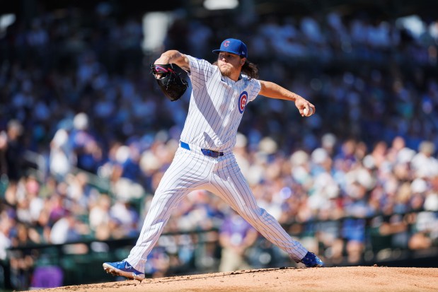 Chicago Cubs pitcher Justin Steele (35) pitches during the second inning against the Chicago White Sox at spring training at Sloan Park Saturday Feb. 22, 2025, in Mesa, Arizona. (Armando L. Sanchez/Chicago Tribune)