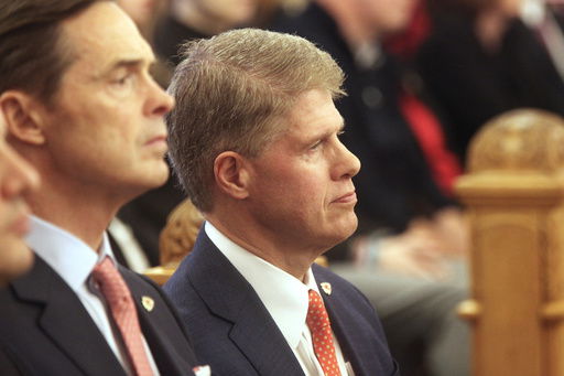 Kansas City Chiefs Chairman and CEO Clark Hunt watches the start of a meeting of legislative leaders who had the power to decide whether the state issues bonds to help the Chiefs finance a new stadium on the Kansas side of the Kansas City metropolitan area