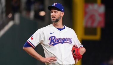 Texas Rangers pitcher Chris Martin stands on the mound just before leaving a baseball game against the Colorado Rockies, May 13, 2025, in Arlington, Texas. (AP Photo/LM Otero)