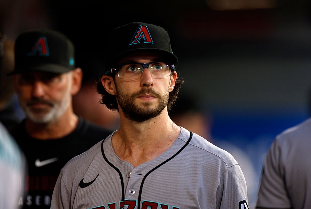 Zac Gallen of the Arizona Diamondbacks in the dugout after the fourth inning against Los Angeles Angels on July 12.