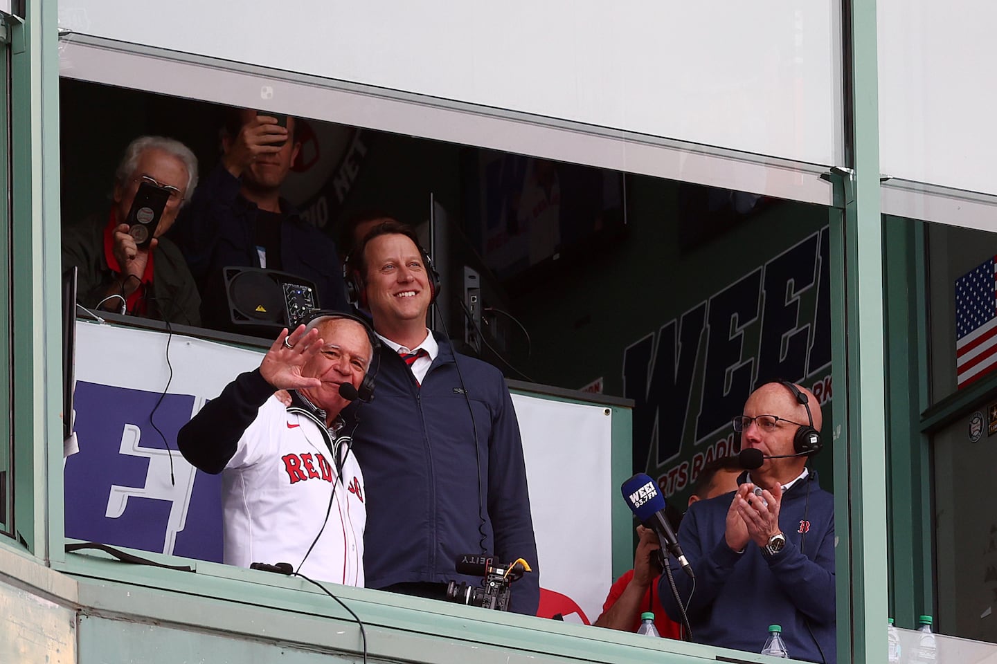 When Joe Castiglione (left) retired from calling games on WEEI, Will Flemming (center) took over as lead Red Sox radio voice.