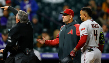 orey Lovullo after ejecting Ketel Marte #4 of the Arizona Diamondbacks...
