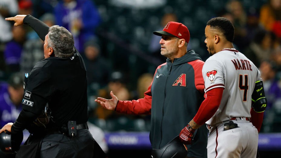 orey Lovullo after ejecting Ketel Marte #4 of the Arizona Diamondbacks...