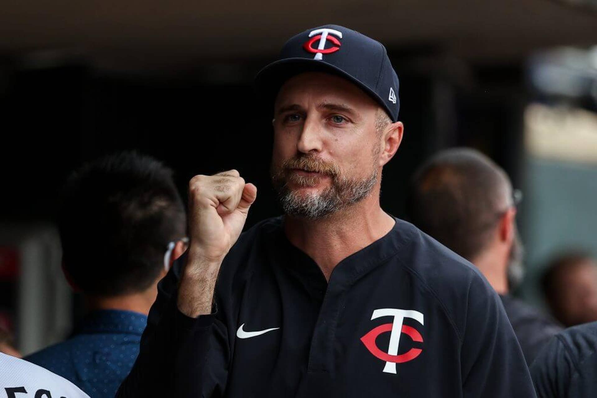 Rocco Baldelli, then with the Twins, celebrates his 500th career win against the Tampa Bay Rays on July 5, 2025, in Minneapolis.