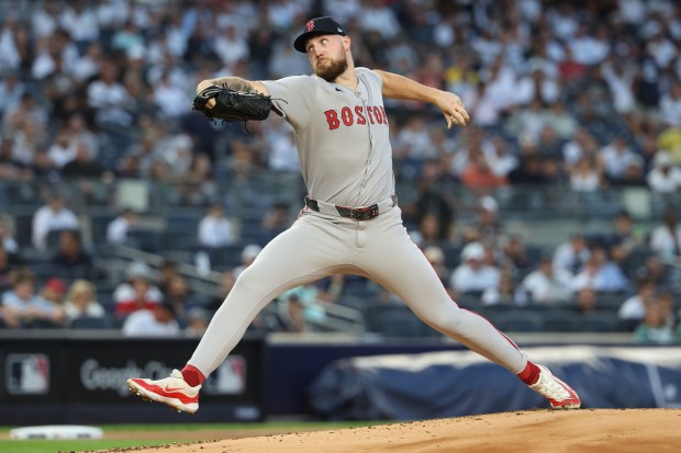 NEW YORK, NEW YORK - SEPTEMBER 30: Garrett Crochet #35 of the Boston Red Sox pitches against the New York Yankees during the first inning of game one of the American League Wild Card Series at Yankee Stadium on September 30, 2025 in the Bronx borough of New York City. (Photo by Al Bello/Getty Images)