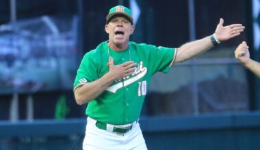 Hawaii coach Rich Hill reacted to a call against Oregon State at Les Murakami Stadium in May.