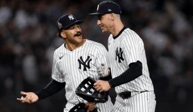 Cody Bellinger and Trent Grisham during a Yankees game as reports indicate his rising price is creating a major obstacle for New York’s offseason plans.
