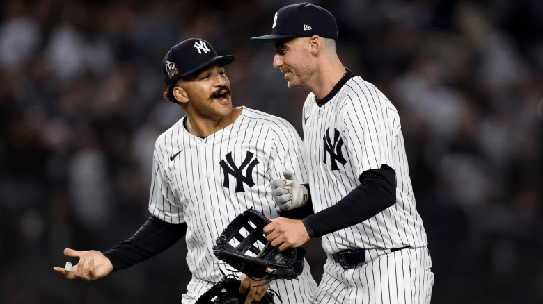 Cody Bellinger and Trent Grisham during a Yankees game as reports indicate his rising price is creating a major obstacle for New York’s offseason plans.