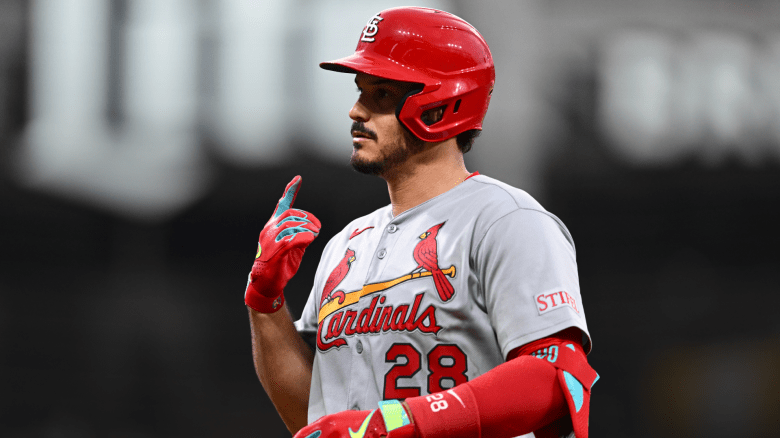 Nolan Arenado during a Cardinals game as reports confirm his interest in representing Puerto Rico in the 2026 World Baseball Classic.