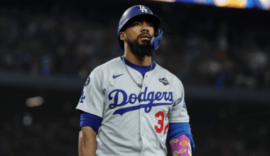 Dodgers outfielder Teoscar Hernández prepares at the plate amid growing trade interest from the Kansas City Royals.