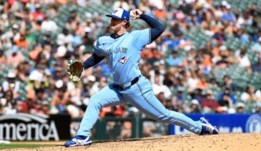 Toronto Blue Jays relief pitcher Justin Bruihl throws in the eighth inning of a baseball game against the Detroit Tigers, July 27, 2025, in Detroit.