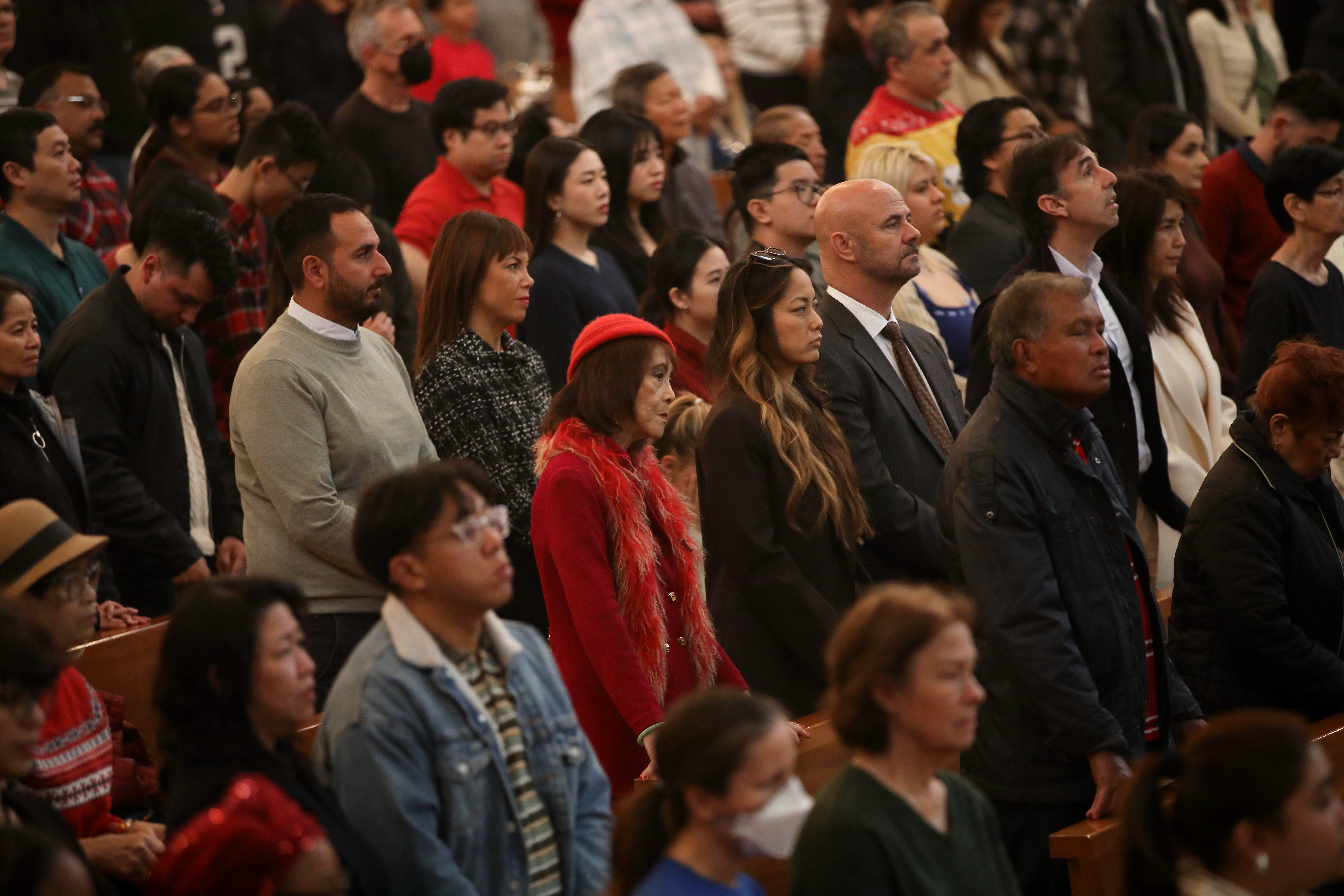 Parishioners fill the Cathedral of Our Lady of the Angels...