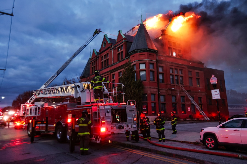 Baltimore Fire Department crews respond to a fire at West 34th Street and Keswick Road in Baltimore's Hampden neighborhood on Monday, November 10, 2025.