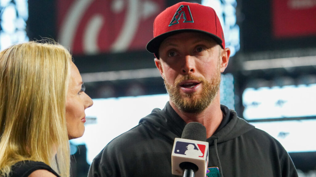 Arizona Diamondbacks P Merrill Kelly interviewed vs. Baltimore Orioles, April 9, 2025 (Felisa Cárdenas/Arizona Sports)