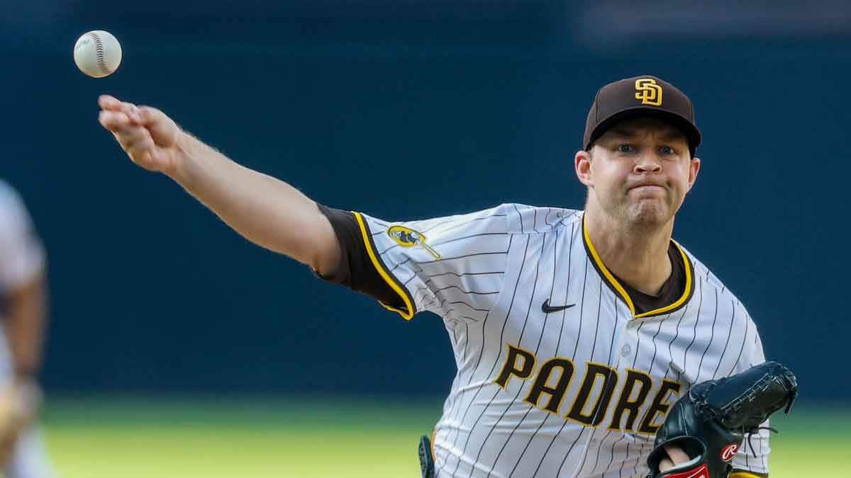 San Diego Padres starting pitcher Michael King (34) throws a pitch during the first inning against the Boston Red Sox at Petco Park.