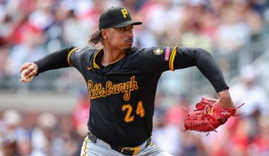 Pittsburgh Pirates pitcher Johan Oviedo delivers in the third inning of a baseball game against the Atlanta Braves, Sunday, Sept. 28, 2025, in Atlanta.