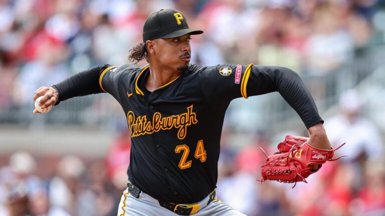 Pittsburgh Pirates pitcher Johan Oviedo delivers in the third inning of a baseball game against the Atlanta Braves, Sunday, Sept. 28, 2025, in Atlanta.