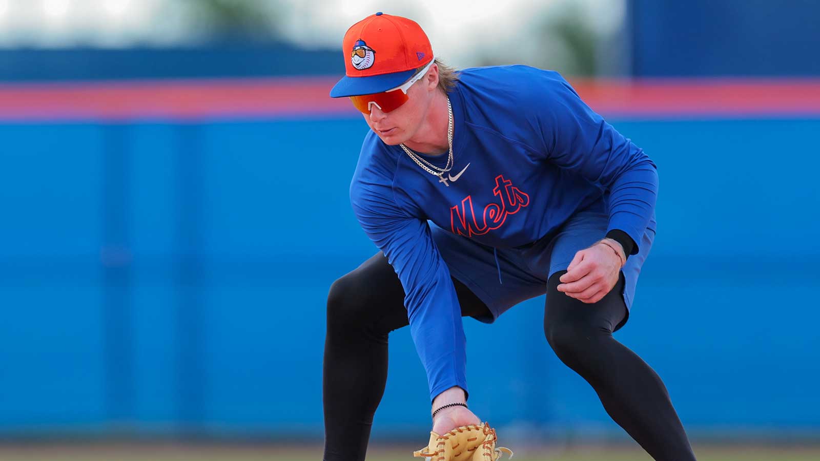 New York Mets first baseman Ryan Clifford (87) works during a Spring Training workout at Clover Park. 