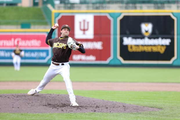 Padres pitching prospect Josh Mallitz at high Single-A Fort Wayne in 2025. (Fort Wayne TinCaps)