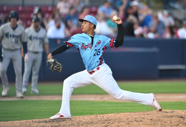 Rockies southpaw reliever Welinton Herrera pitches for the High-A Spokane Indians during the 2025 season. Herrera was added to the Rockies' 40-man roster in November 2025. (Courtesy of Spokane Indians)