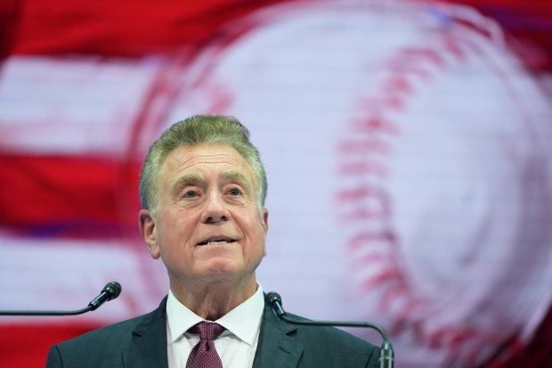 Guardians radio announcer Tom Hamilton received the Ford C. Frick Award at the Baseball Hall of Fame on July 26 in Cooperstown, N.Y. (Seth Wenig - The Associated Press)