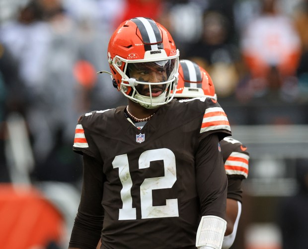 Shedeur Sanders, shown against the Steelers on Dec. 28, has made six starts heading into the season finale Jan 4. (Tim Phillis - For The News-Herald)