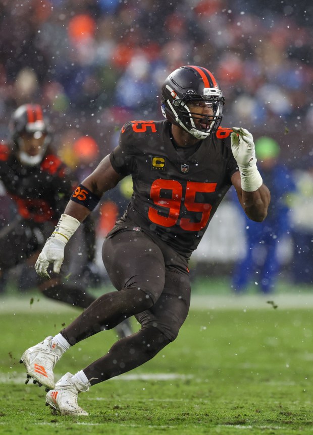 Myles Garrett rushes during the Browns' loss to the Titans on Dec. 7.(Tim Phillis - For The News-Herald)