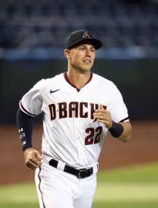 Jul 30, 2020; Phoenix, Arizona, USA; Arizona Diamondbacks infielder Jake Lamb against the Los Angeles Dodgers during the home opener at Chase Field. Mandatory Credit: Mark J. Rebilas-USA TODAY Sports