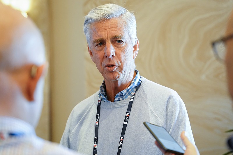 Nov 9, 2022; Las Vegas, NV, USA; Philadelphia Phillies president of baseball operations Dave Dombrowski answers questions from the media during the MLB GM Meetings at The Conrad Las Vegas. Mandatory Credit: Lucas Peltier-USA TODAY Sports