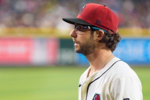 Apr 13, 2025; Phoenix, Arizona, USA; Arizona Diamondbacks pitcher Zac Gallen (23) reacts after the end of the second inning against the Milwaukee Brewers at Chase Field. Mandatory Credit: Allan Henry-Imagn Images D-Backs