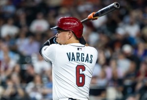 Sep 16, 2025; Phoenix, Arizona, USA; Detailed view of the jersey of Arizona Diamondbacks infielder Ildemaro Vargas (6) against the San Francisco Giants at Chase Field. Mandatory Credit: Mark J. Rebilas-Imagn Images