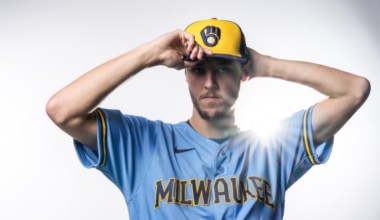Jacob Misiorowski in the Milwaukee Brewers 2026 Alternate Powder Blue Road Jersey (Photo: Brewers)