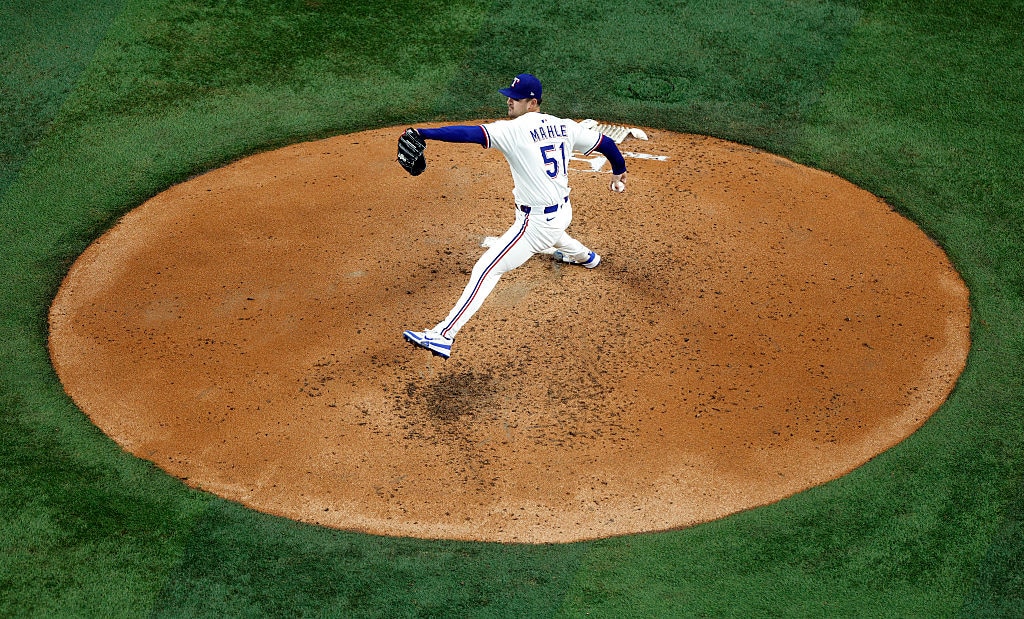 Tyler Mahle pitches against the Colorado Rockies during the fifth inning at Globe Life Field on May 12.