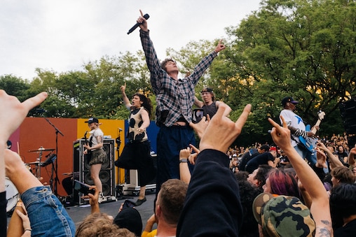 Turnstile performs a free benefit concert at Wyman Park Dell  in Baltimore, MD on May 10, 2025 to raise donations for Health Care for the Homeless.