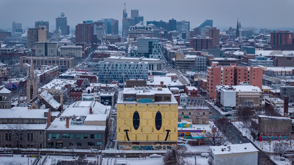 The Looks Much Better Now mural is seen on 22nd Street early February, 12, 2025, following a snowstorm that started the previous evening.