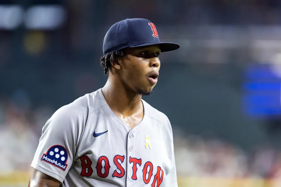 Sep 7, 2025; Phoenix, Arizona, USA; Boston Red Sox pitcher Brayan Bello against the Arizona Diamondbacks at Chase Field. (Mark J. Rebilas/Imagn Images)