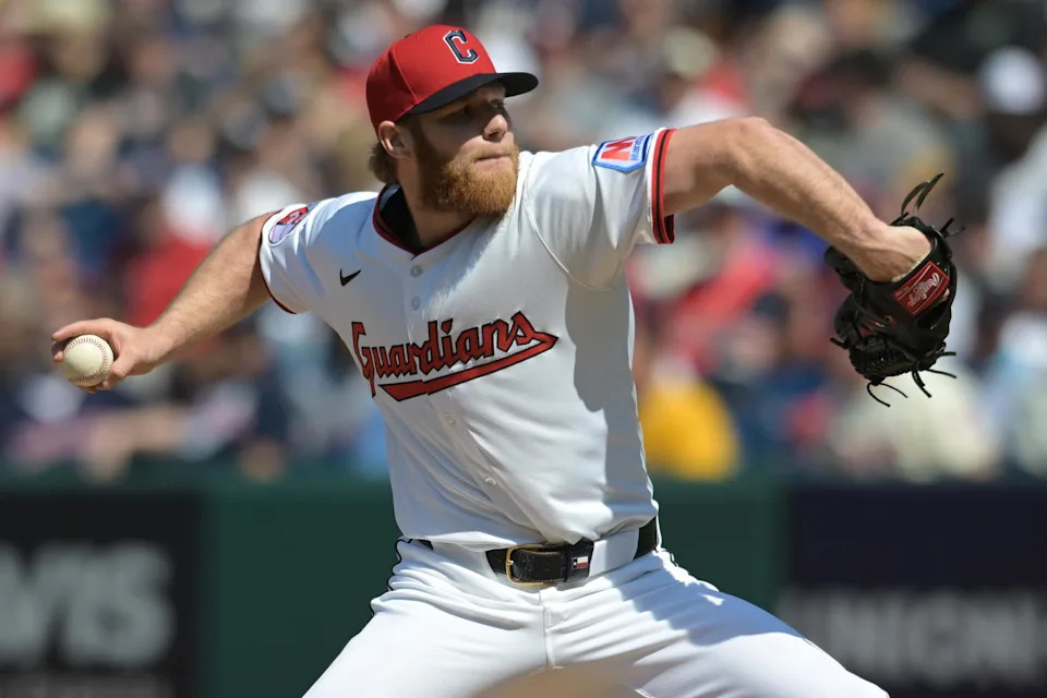 Apr 23, 2025; Cleveland, Ohio, USA; Cleveland Guardians starting pitcher Zak Kent (61) throws a pitch during the seventh inning against the New York Yankees at Progressive Field. Mandatory Credit: Ken Blaze-Imagn Images