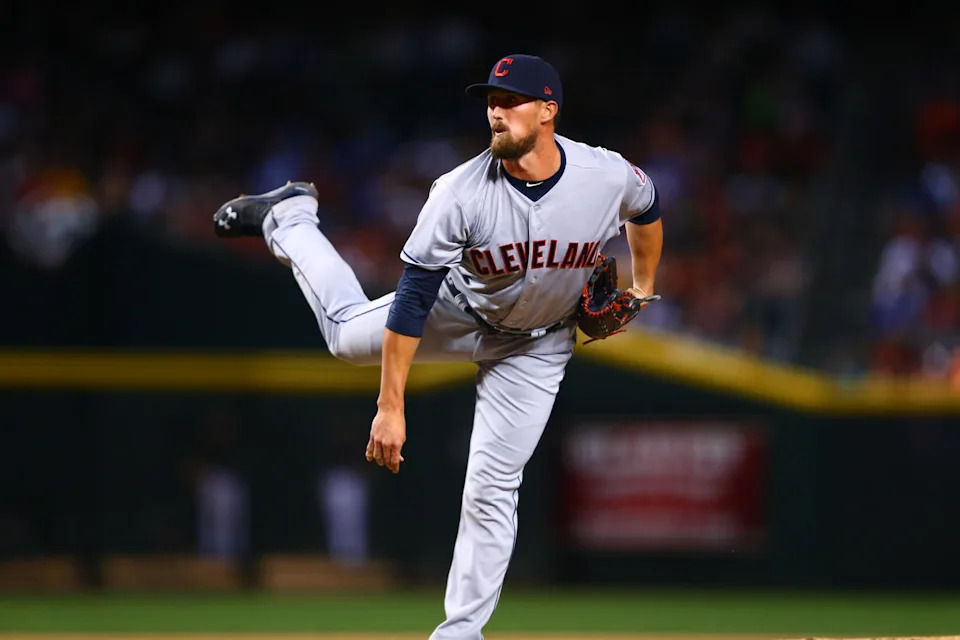 Apr 8, 2017; Phoenix, AZ, USA; Cleveland Indians pitcher Shawn Armstrong against the Arizona Diamondbacks at Chase Field. Mandatory Credit: Mark J. Rebilas-Imagn Images