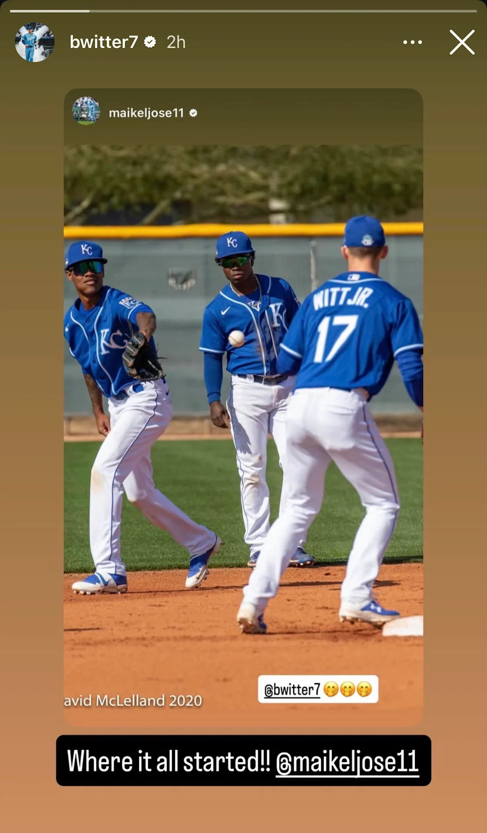 Bobby Witt Jr.'s Instagram Story on Dec. 13, 2025