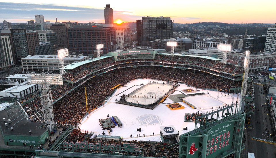 A general view of Fenway Park after the second period during the 2023 Discover NHL Winter Classic game between the Pittsburgh Penguins and the Boston Bruins at Fenway Park on January 02, 2023