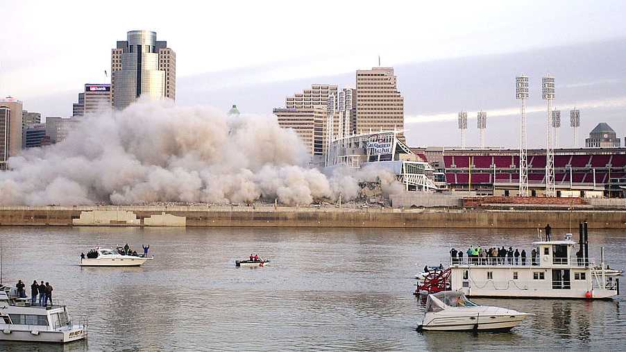 Cincinnati’s Riverfront Stadium imploded 23 years ago